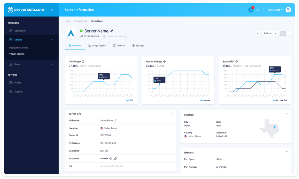 Serverside cloud console — VPS overview